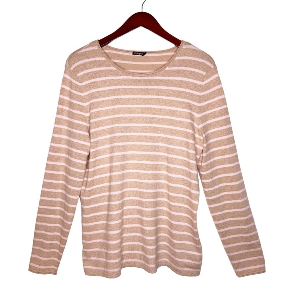J. McLAUGHLIN Striped Knit Pullover Sweater Size in Tan and White